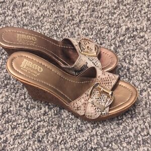 Brown Snakeskin Wedge Slides